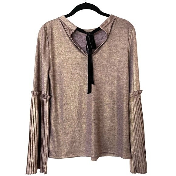 Soul Sanctuary metallic top with pleated bell sleeves keyhole back Size M - Picture 2 of 9